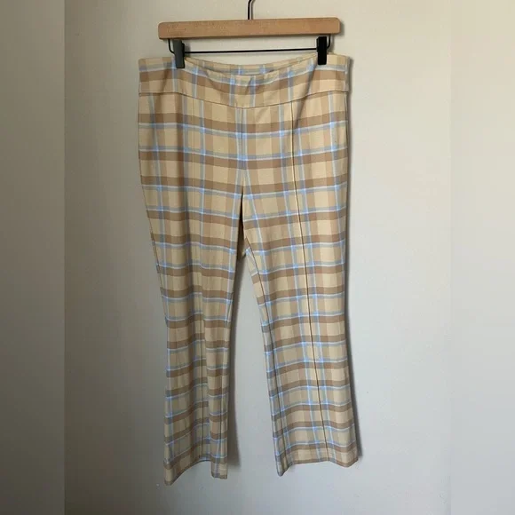 J. McLaughlin Tan and White Plaid Cropped Rylie Pants Size XL - Picture 2 of 10